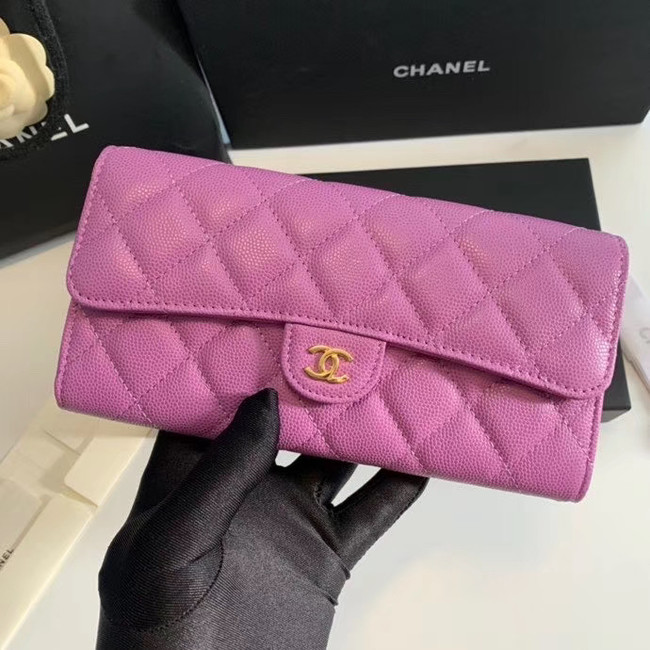 Chanel Calfskin Leather & Gold-Tone Metal Wallet A6888 Lavender