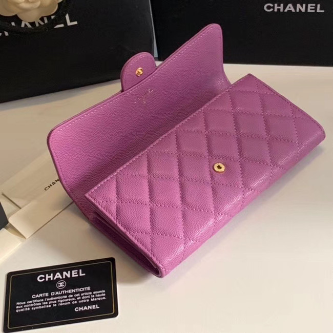 Chanel Calfskin Leather & Gold-Tone Metal Wallet A6888 Lavender