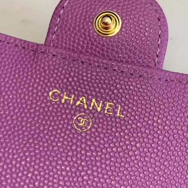 Chanel Calfskin Leather & Gold-Tone Metal Wallet A6888 Lavender