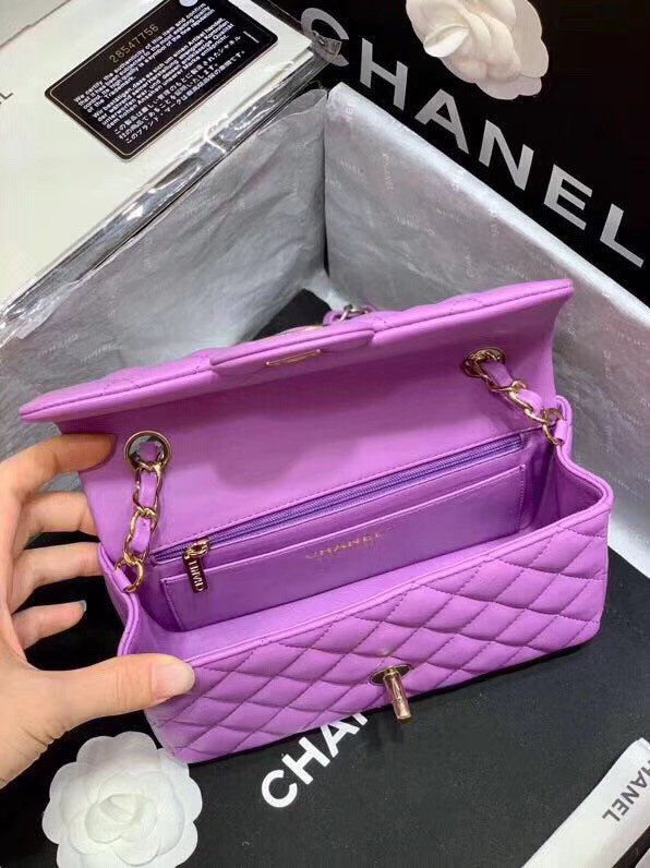 Chanel MINI Flap Bag Original Sheepskin Leather 1116 Lavender & Gold-Tone Metal