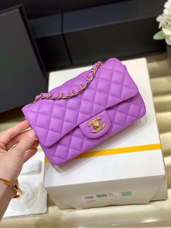 Chanel MINI Flap Bag Original Sheepskin Leather 1116 Lavender & Gold-Tone Metal