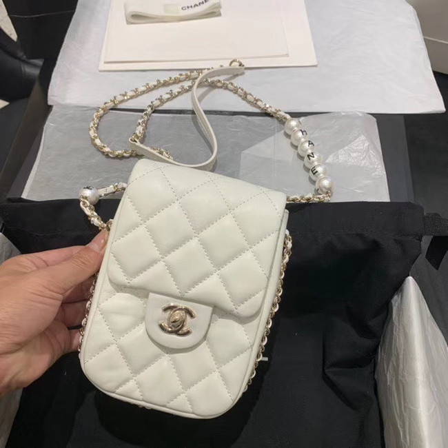 Chanel mini flap Imitation Pearls bag AS1345 white