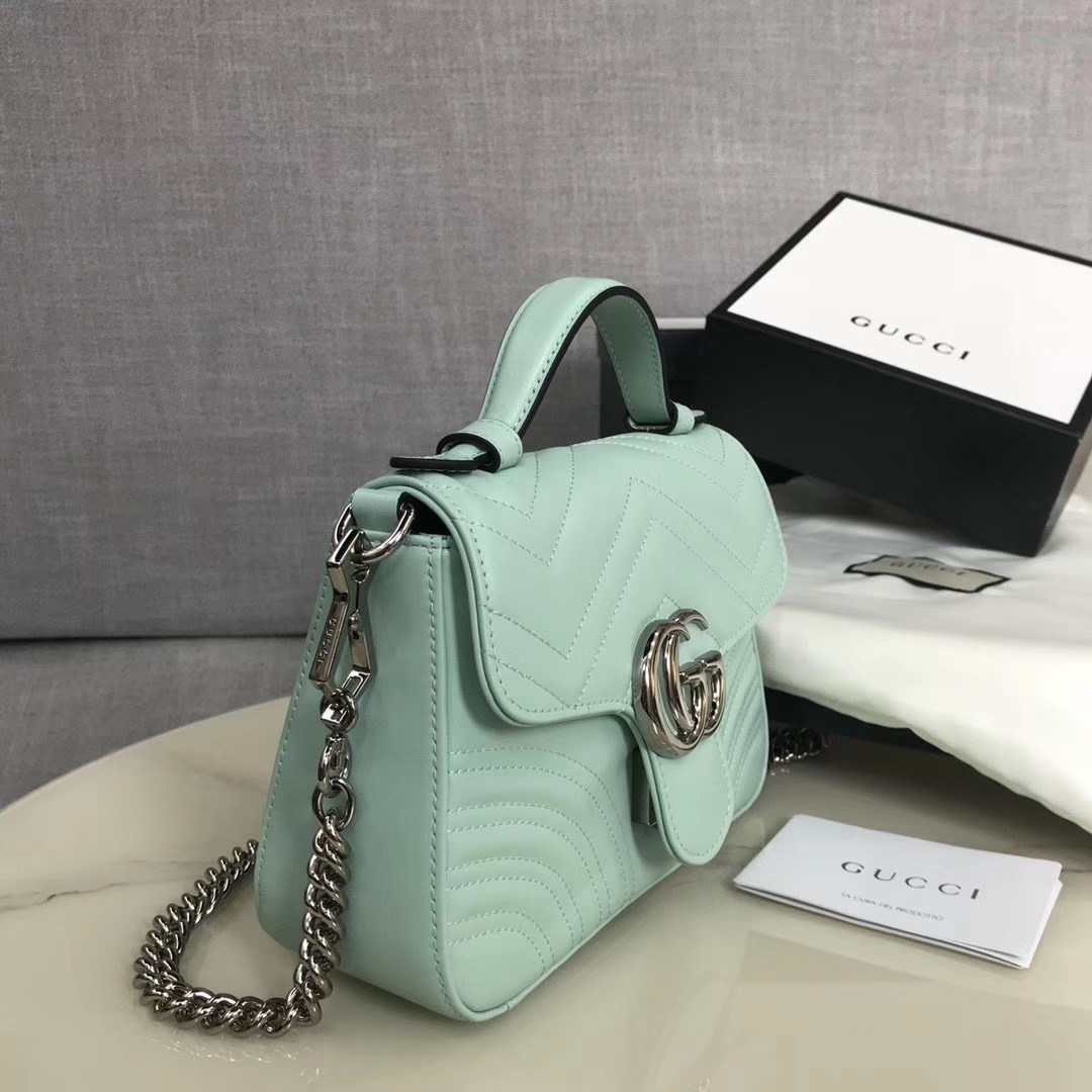 Gucci GG Marmont mini top handle bag 547260 light green