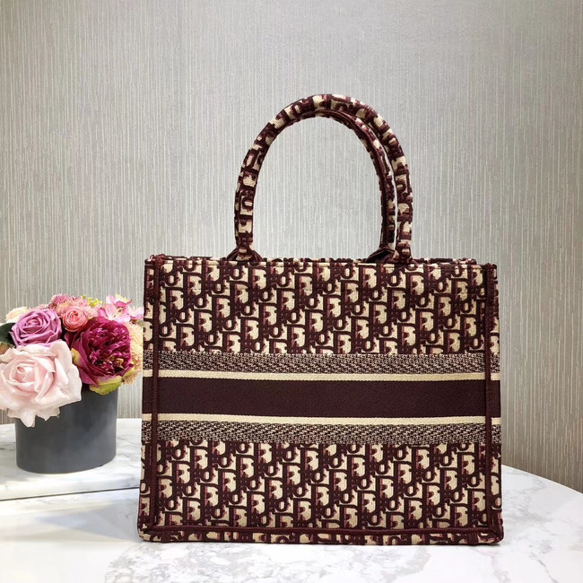 DIOR BOOK TOTE BAG IN EMBROIDERED CANVAS C1286-2 BURGUNDY