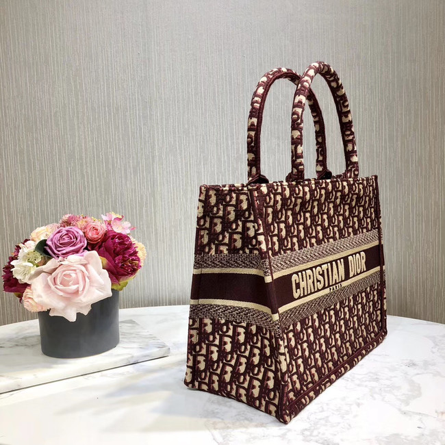 DIOR BOOK TOTE BAG IN EMBROIDERED CANVAS C1286-2 BURGUNDY