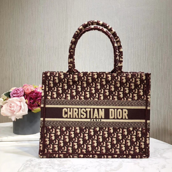 DIOR BOOK TOTE BAG IN EMBROIDERED CANVAS C1286-2 BURGUNDY