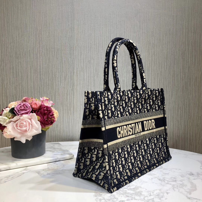DIOR BOOK TOTE BAG IN EMBROIDERED CANVAS C1286-1 Navy