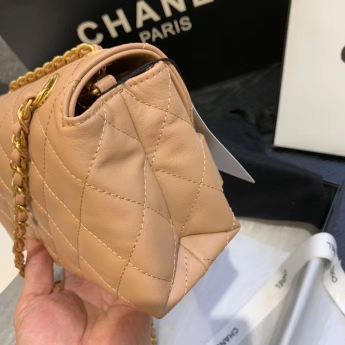 Chanel small Flap Bag Original Sheepskin Leather AS1490 apricot