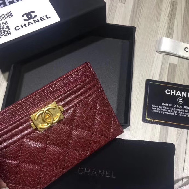 Chanel classic card holder Grained Calfskin & Gold-Tone Metal 84430 Burgundy