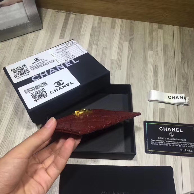 Chanel classic card holder Grained Calfskin & Gold-Tone Metal 84430 Burgundy
