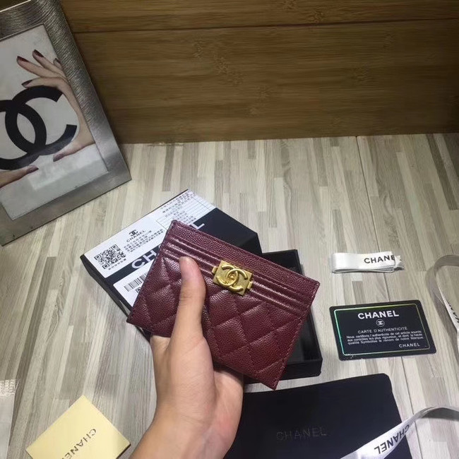 Chanel classic card holder Grained Calfskin & Gold-Tone Metal 84430 Burgundy