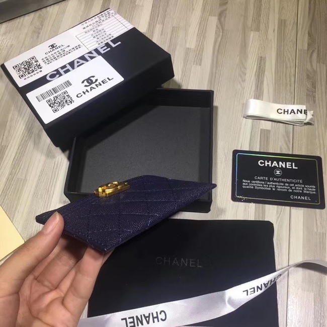 Chanel classic card holder Grained Calfskin & Gold-Tone Metal 84430 dark blue