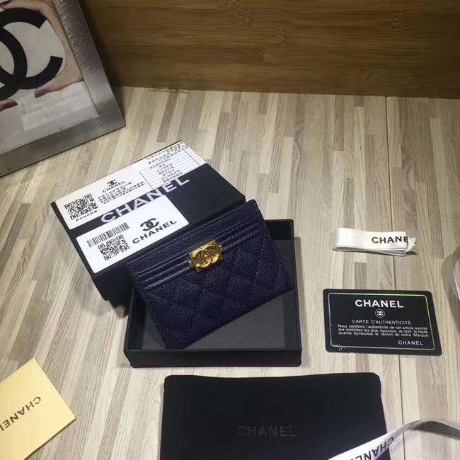 Chanel classic card holder Grained Calfskin & Gold-Tone Metal 84430 dark blue