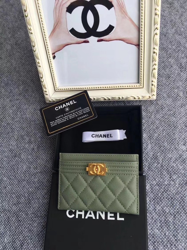 Chanel classic card holder Grained Calfskin & Gold-Tone Metal 84430 green