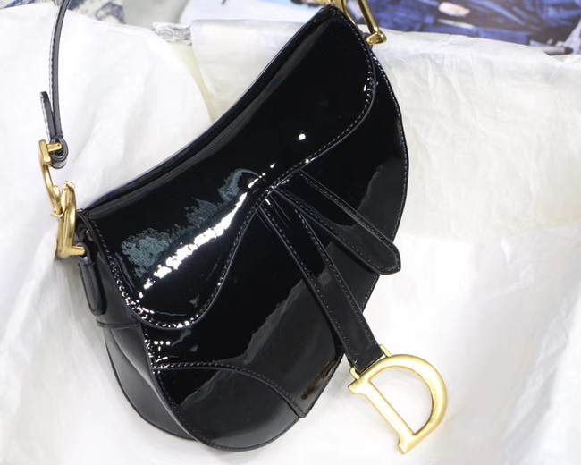 Dior MINI SADDLE BAG IN black patent calfskin M0447