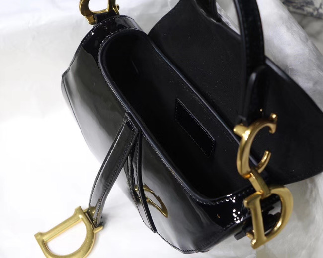 Dior MINI SADDLE BAG IN black patent calfskin M0447