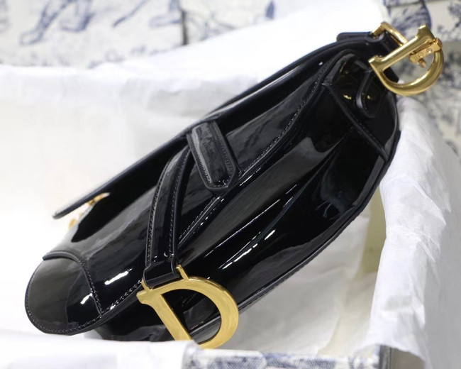 Dior MINI SADDLE BAG IN black patent calfskin M0447