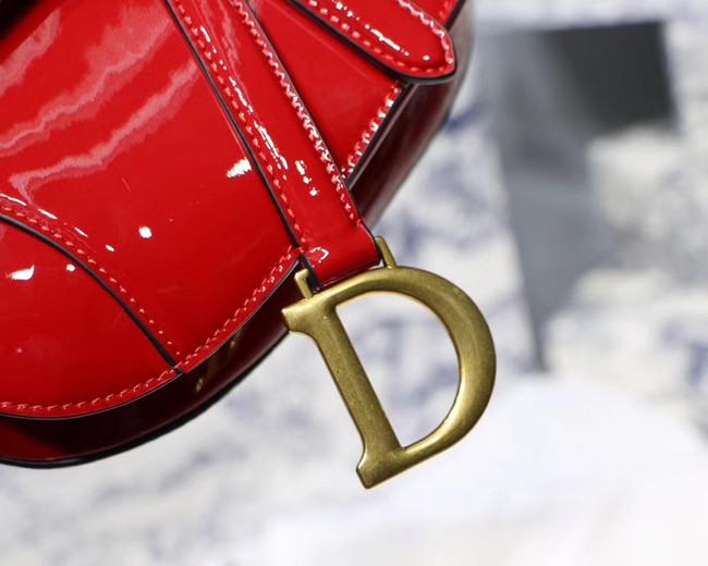 Dior MINI SADDLE BAG IN red patent calfskin M0447