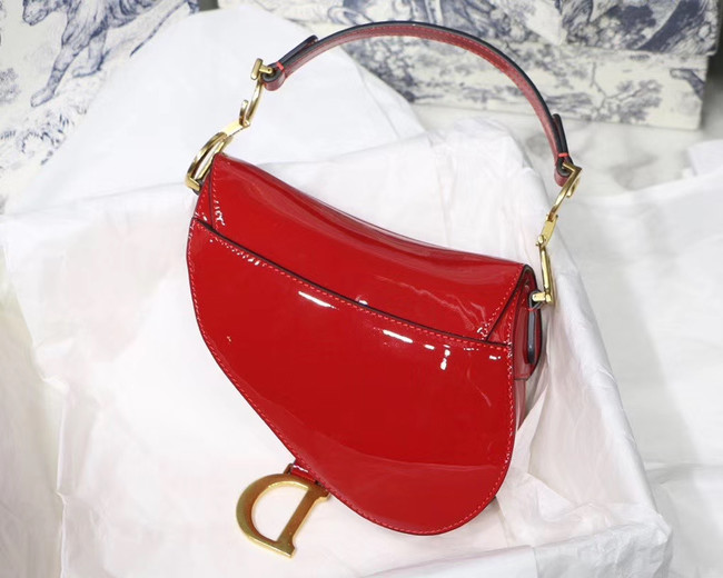 Dior MINI SADDLE BAG IN red patent calfskin M0447