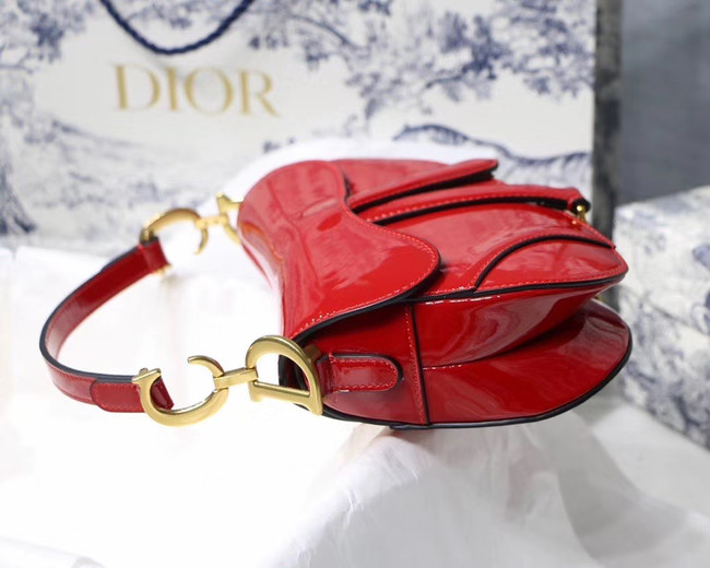 Dior MINI SADDLE BAG IN red patent calfskin M0447