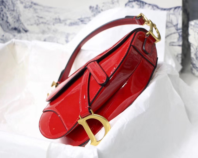 Dior MINI SADDLE BAG IN red patent calfskin M0447