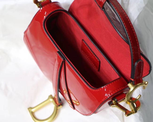 Dior MINI SADDLE BAG IN red patent calfskin M0447