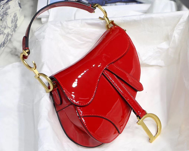 Dior MINI SADDLE BAG IN red patent calfskin M0447