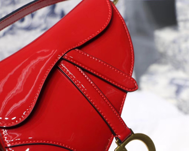 Dior MINI SADDLE BAG IN red patent calfskin M0447