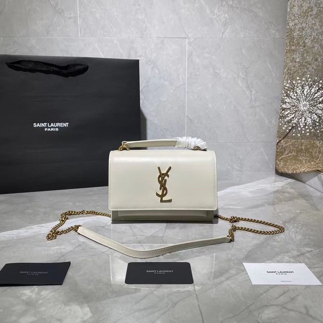 Yves Saint Laurent Calfskin Leather Shoulder Bag Y533036 White&gold-Tone Metal