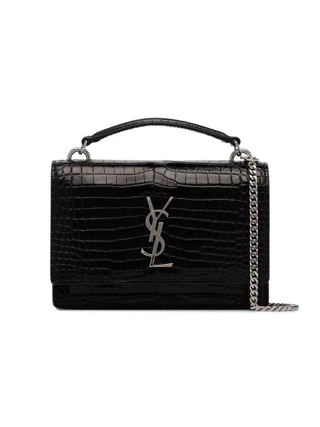 Yves Saint Laurent Calfskin Leather Shoulder Bag Y533036A black&silver-Tone Metal