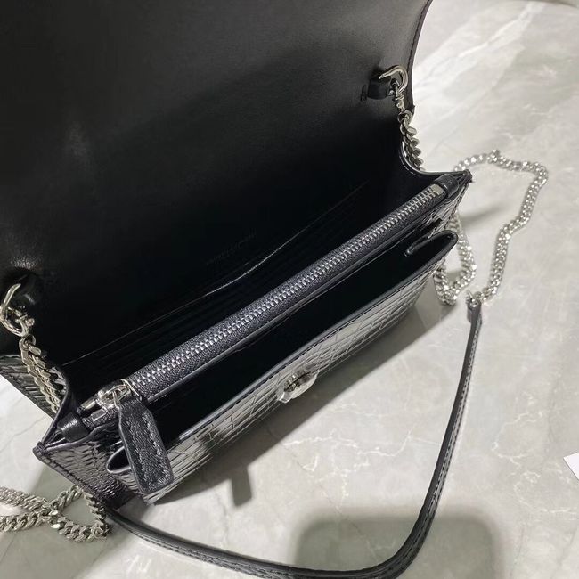 Yves Saint Laurent Calfskin Leather Shoulder Bag Y533036A black&silver-Tone Metal