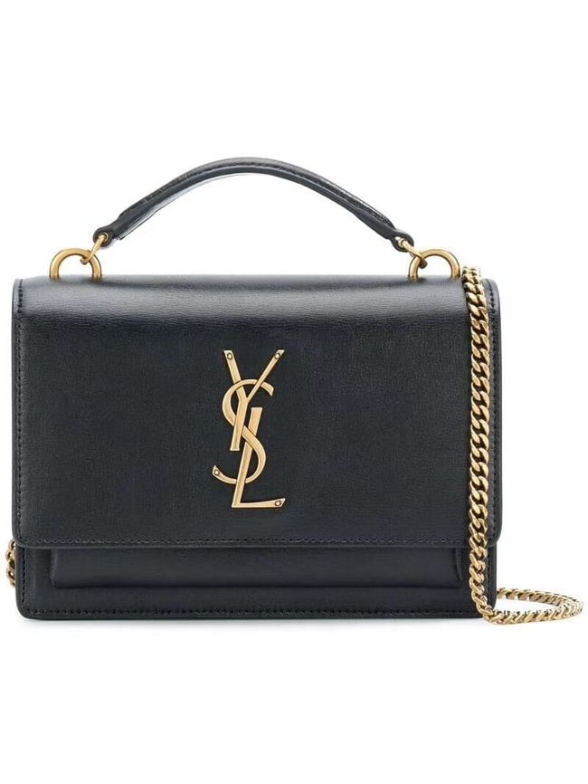 Yves Saint Laurent Calfskin Leather Shoulder Bag Y533036 black&gold-Tone Metal