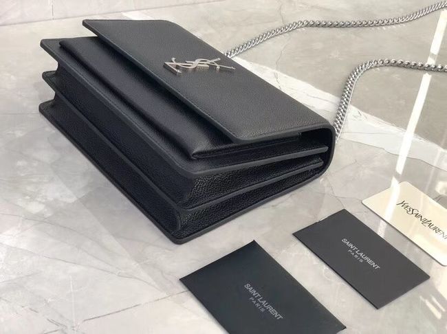 Yves Saint Laurent Calfskin Leather Shoulder Bag Y542206B black&silver-Tone Metal