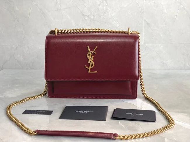 Yves Saint Laurent Calfskin Leather Shoulder Bag Y542206B red