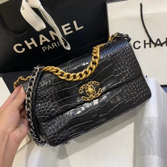 CHANEL 19 Flap Bag Crocodile Leather AS1160 black