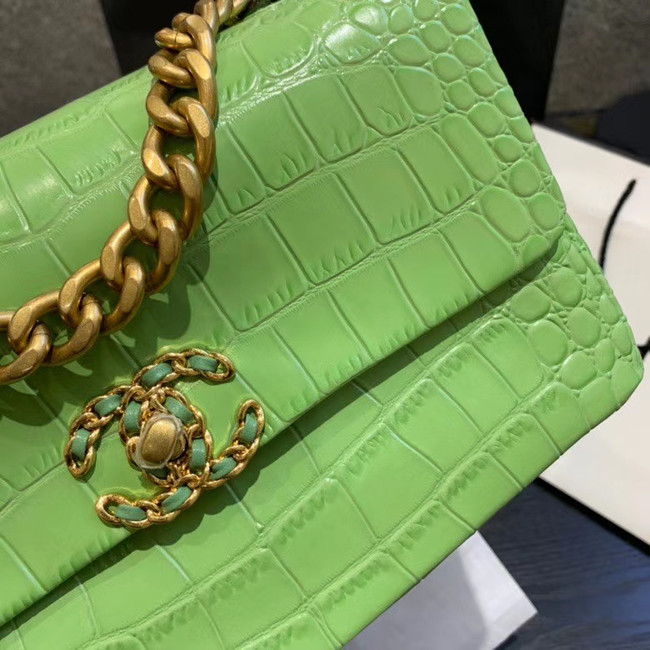 CHANEL 19 Flap Bag Crocodile Leather AS1160 green