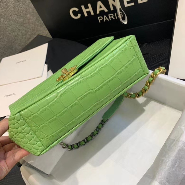 CHANEL 19 Flap Bag Crocodile Leather AS1160 green