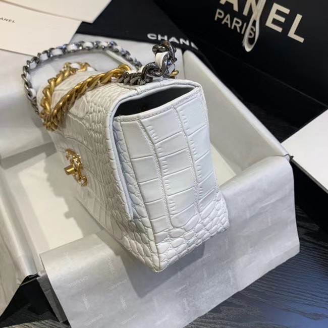 CHANEL 19 Flap Bag Crocodile Leather AS1160 white