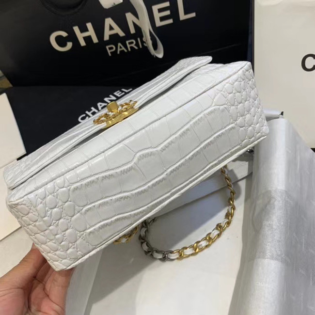 CHANEL 19 Flap Bag Crocodile Leather AS1160 white