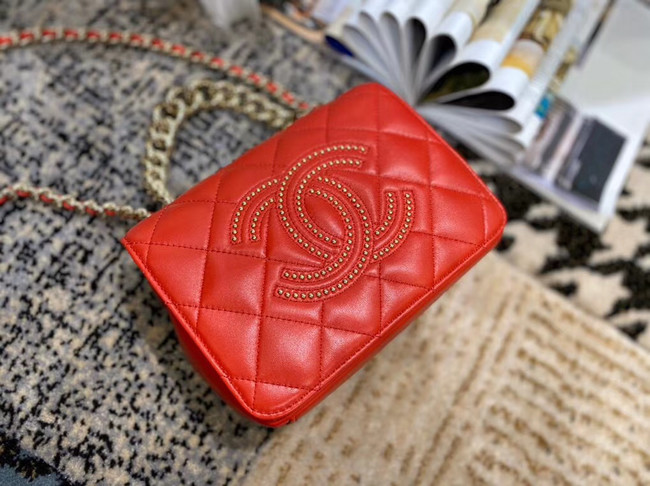 Chanel Lambskin flap bag AS1514 red