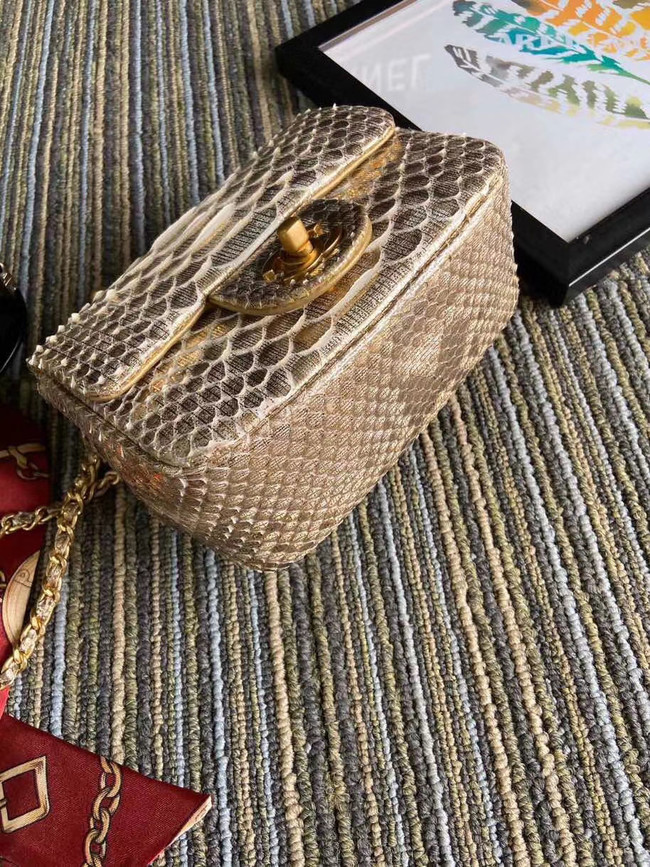 Chanel Original Small Snake skin flap bag AS1115 apricot