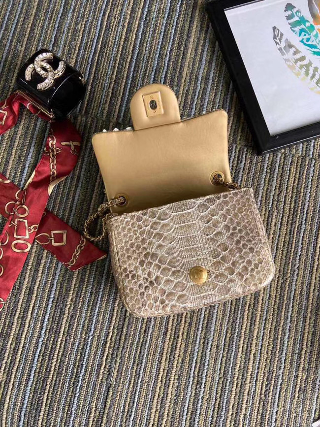 Chanel Original Small Snake skin flap bag AS1115 apricot