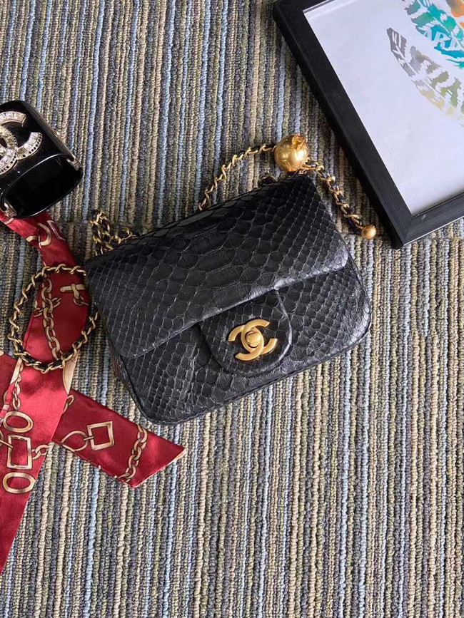 Chanel Original Small Snake skin flap bag AS1115 black