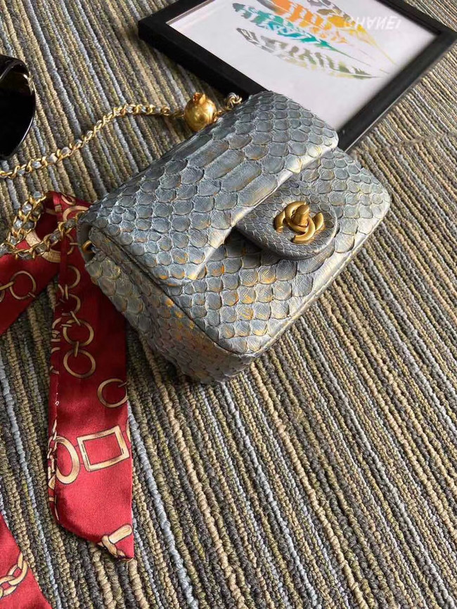 Chanel Original Small Snake skin flap bag AS1115 grey