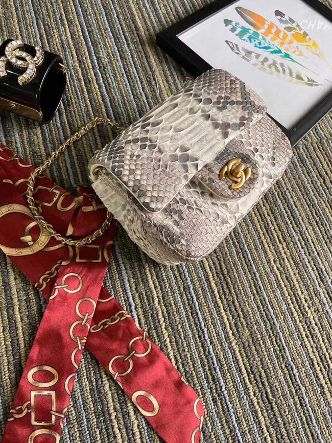 Chanel Original Small Snake skin flap bag AS1115 light grey
