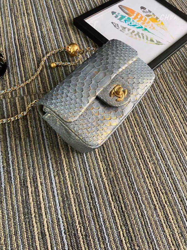 Chanel Original Small Snake skin flap bag AS1116 grey