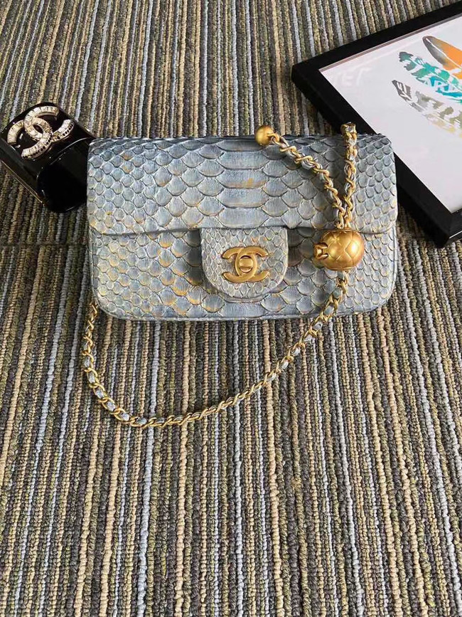 Chanel Original Small Snake skin flap bag AS1116 grey