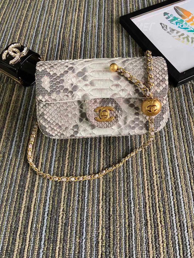 Chanel Original Small Snake skin flap bag AS1116 light grey