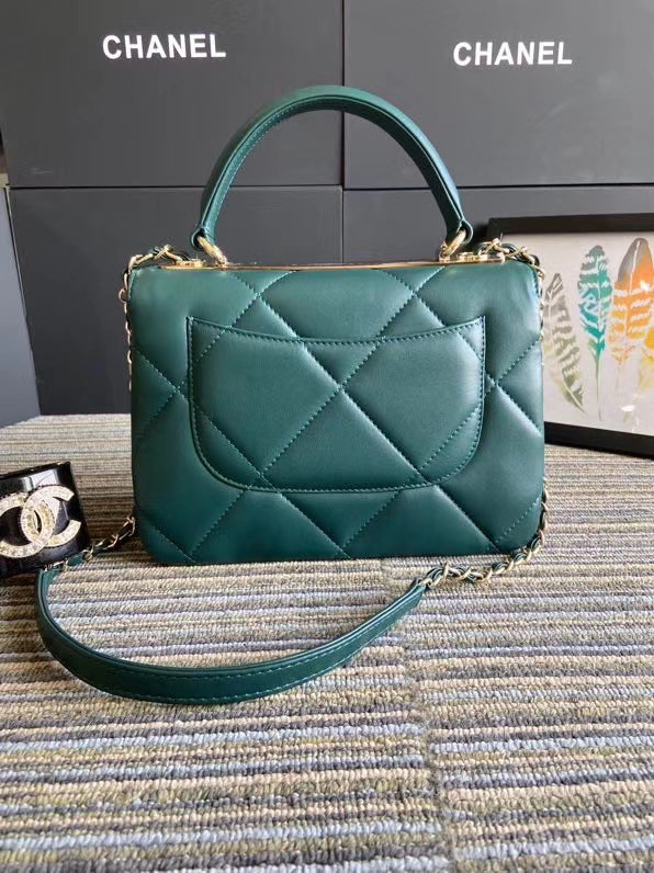 Chanel CC original lambskin top handle flap bag A92236 green&Gold-Tone Metal