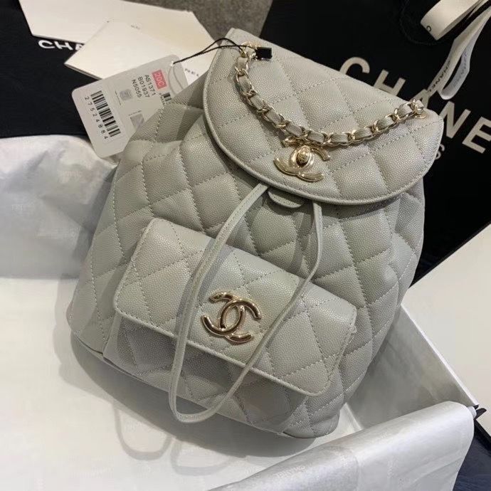 Chanel backpack Grained Calfskin & Gold-Tone Metal AS1371 Gray